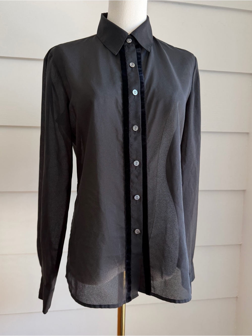 A/X Armani Exchange Women’s Black Sheer Shirt Velvet Trim size S - Picture 6 of 6